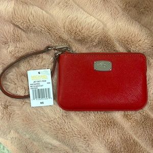 Michael Kors red leather wristlet
